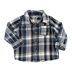 6-9m Fred & Flo Flannel Button Shirt Shacket Lumberjack Navy Blue White